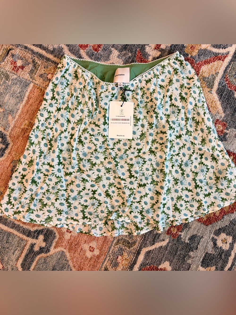 Reformation Green & White Floral Eyelet Mini Skirt
